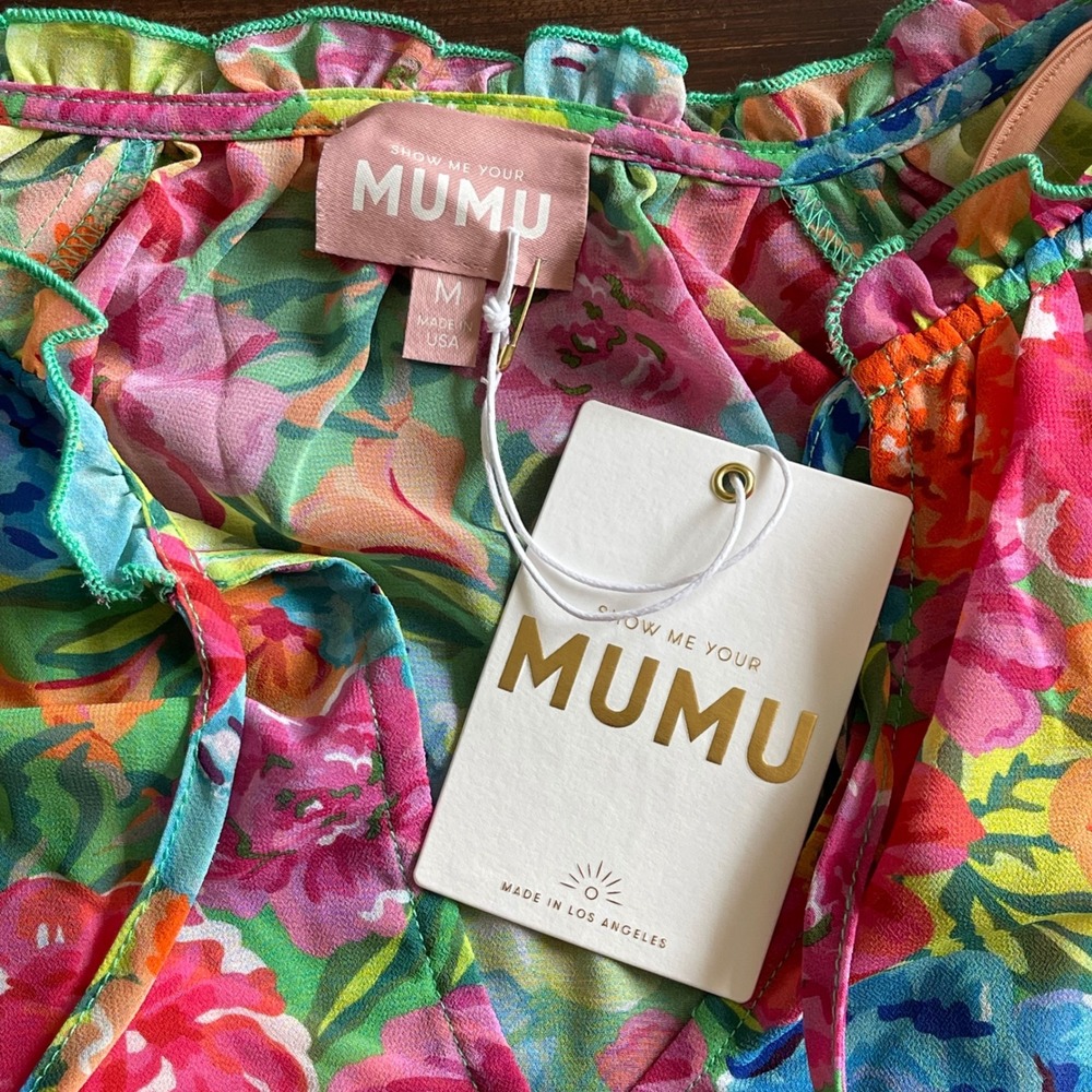 Show Me Your Mumu Floral Tiered Babydoll Mini‎ Dress Pink Blue Green Medium NWT - Picture 4 of 6